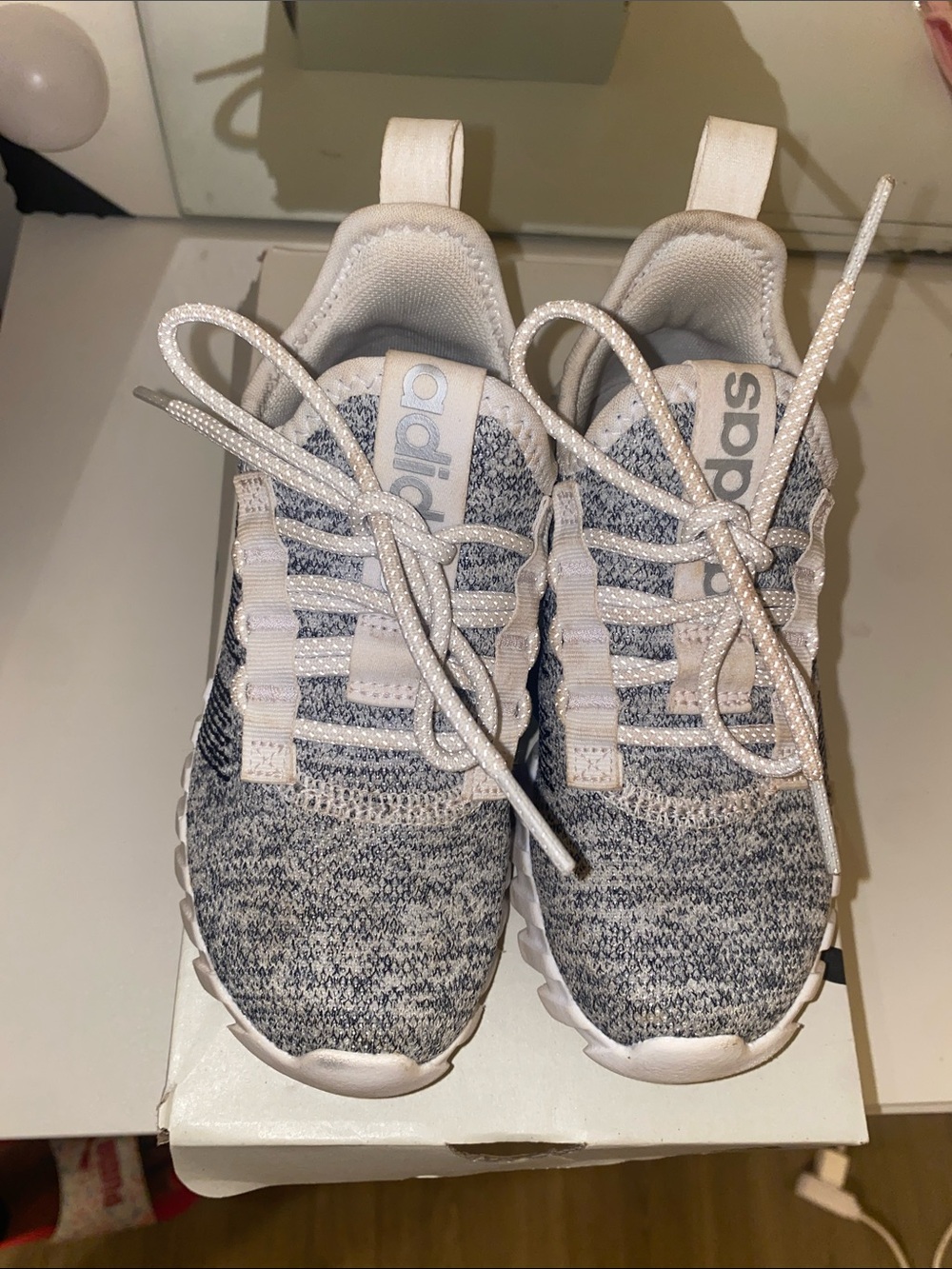 adidas Kids Gray and White Knit Sneakers